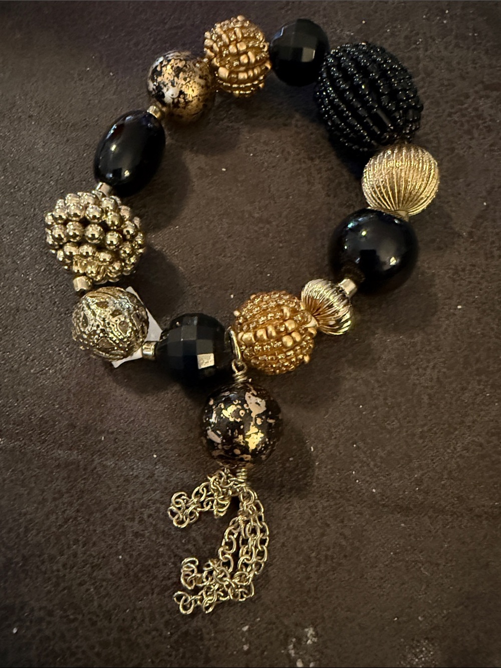 Gold and Black Beaded Statement Bracelet